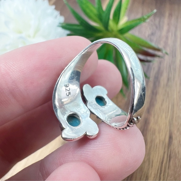 Solid Sterling Silver 925 Turquoise Wrap Ring Size 7 Southwest Style Blue New - Picture 6 of 7